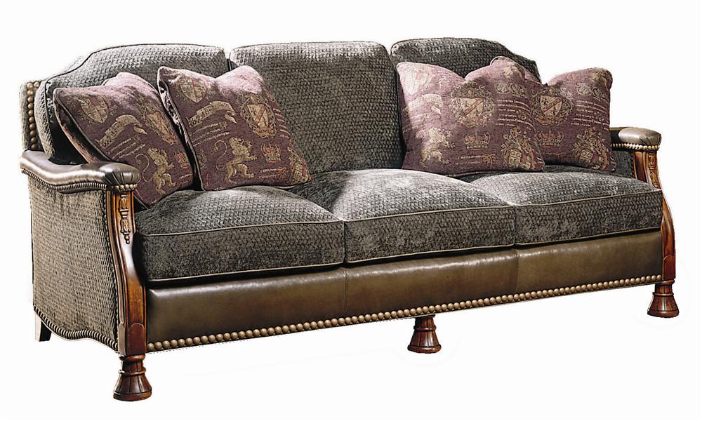 Sherrill Masterpiece M411 Elegant Carved Sofa with Leather and Fabric